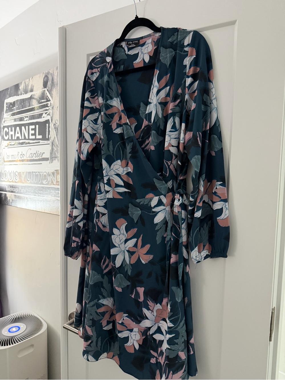 City Chic Teal Floral Long Sleeve Wrap Dress